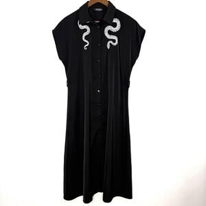 Disturbia Dress Womens 4 Black Snake Embroidered Shirt Maxi Gothic Button Front